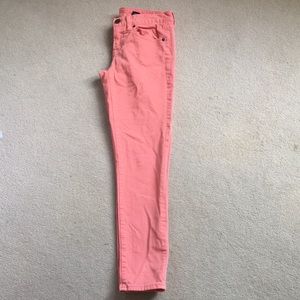 J. Crew Ankle Toothpick Jeans in Coral